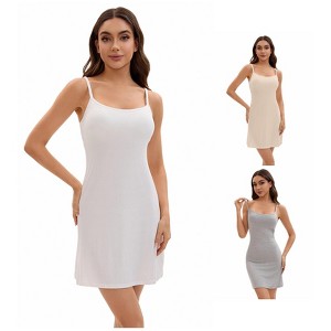 INSPIRE CHIC Women's 3 Packs Adjustable Spaghetti Strap Underdress Full Slips with Built-in Bra Shapewear - 1 of 4