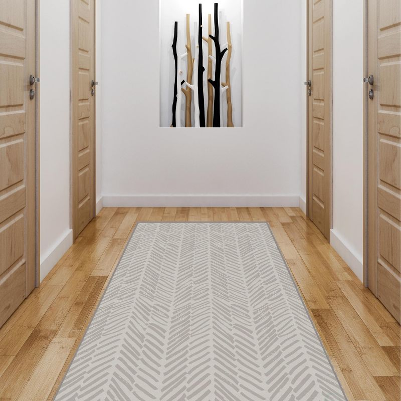 Deerlux Modern Living Room Area Rug with Nonslip Backing, Abstract Beige Chevron Strokes Pattern, 2 of 6