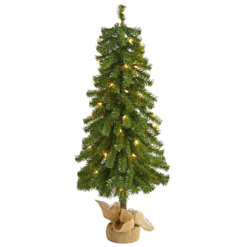 3ft Nearly Natural Pre-Lit Alpine Artificial Christmas Tree Clear Lights in Burlap Planter, 1 of 9