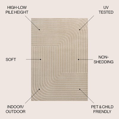 Beige and Cream 8' x 10' Striped Synthetic Area Rug
