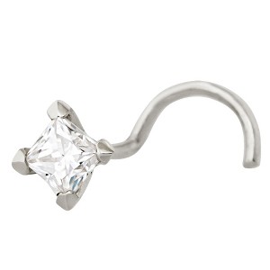 Jewelry Avalanche V-Prong Set Princess Cut Moissanite Nose Screw Nose Stud, Solid 14K Gold, 22G - 1 of 4