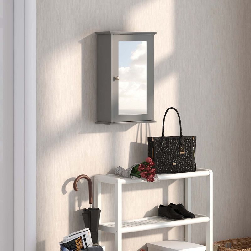 Costway Bathroom Wall Cabinet Single Mirror Door Cupboard Storage Medicine Cabinet Wood Shelf Grey\Brown, 2 of 11