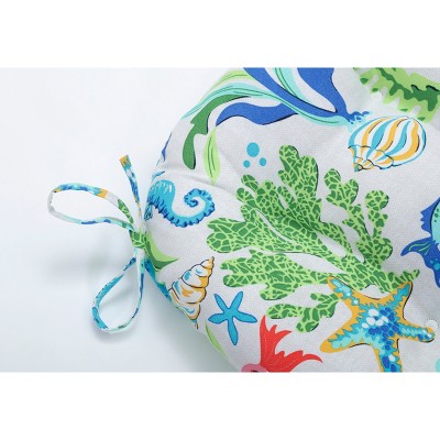 Coral Bay Blue Botanical Print Tufted Chair Pads Set