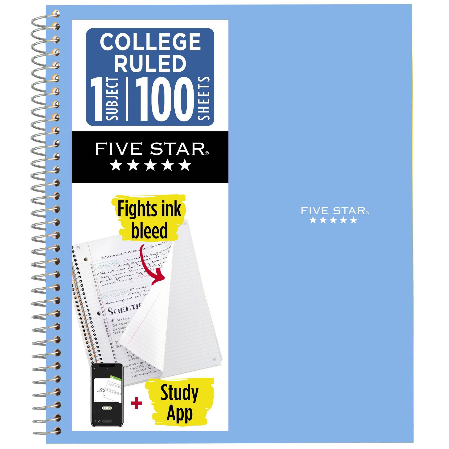 Five Star 8.5"x11" 1 Subject College Ruled Notebook Sky Blue 100 Pages