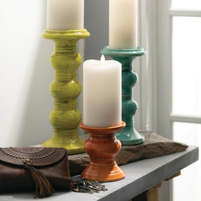 Colorful Ceramic Pillar Candle Holders with Bubble Stem, Set of Three