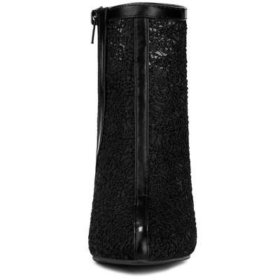 Allegra K Women's Lace Mesh Floral Embroidered Stiletto Heel Ankle Booties