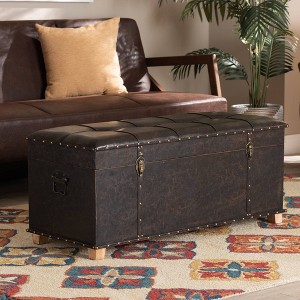 Janna Rustic Faux Leather Upholstered and Wood Storage Ottoman Dark Brown/Oak Brown - Baxton Studio - 1 of 4