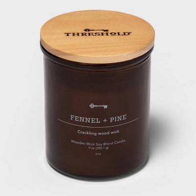 Amber Glass Fennel and Pine Lidded Wooden Wick Jar Candle 9oz - Threshold&#8482;