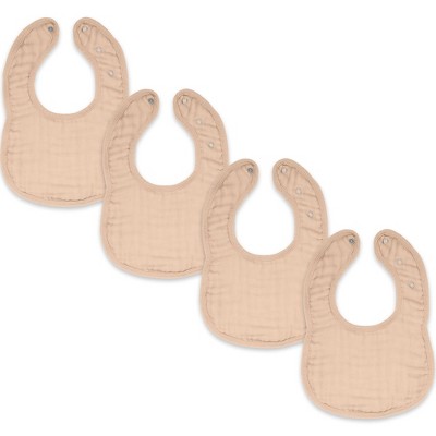 Muslin Cotton Baby Bibs, 4 Pack, Adjustable Size with Easy Snaps, Soft and Super Absorbent, Washable and Reusable By Comfy Cubs