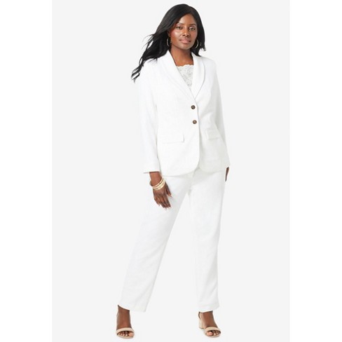 Roaman's Women's Plus Size Three-piece Lace Duster & Pant Suit, 18 W - Black  : Target