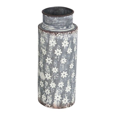 Rustic Whitewashed Floral Galvanized Metal Decorative Vase - Foreside Home & Garden