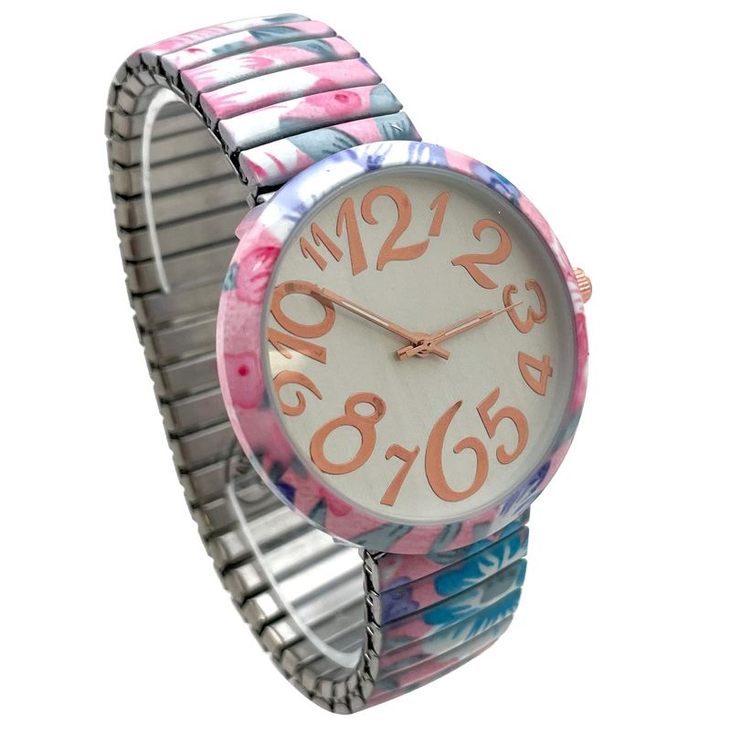 Olivia Pratt Big Dial Easy Reader Watch Floral Elastic Stretch Band Wristwatch Women Watch, 3 of 4