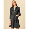 Allegra K Women's Half Placket Long Sleeve Casual Shirt Dress with Belt - 3 of 4