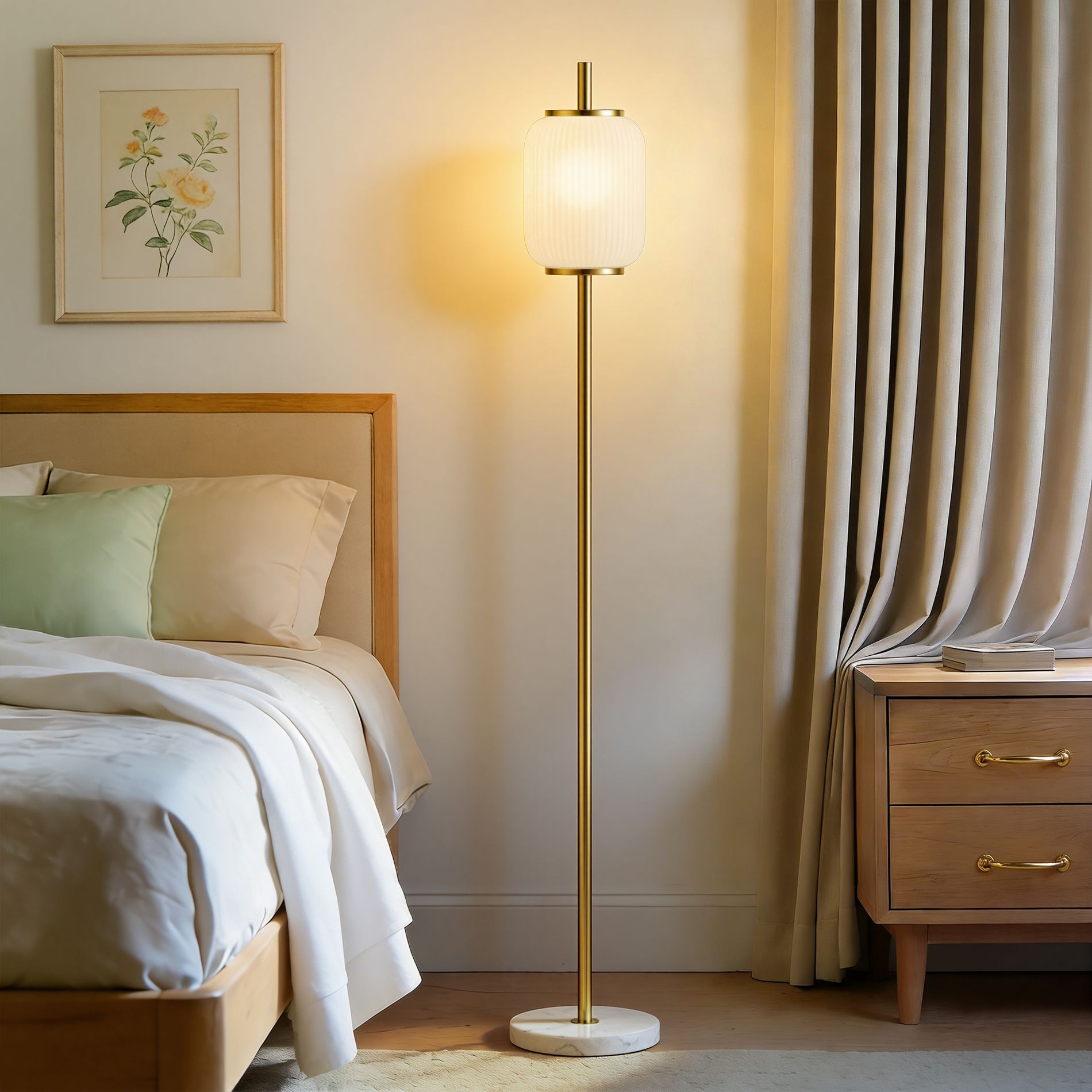 Maxax 64" White Floor Lamp, Modern Glass Standing Lamp, Minimalist Floor Lamp with Foot Switch for Bedroom,Living Room,Reading Nook