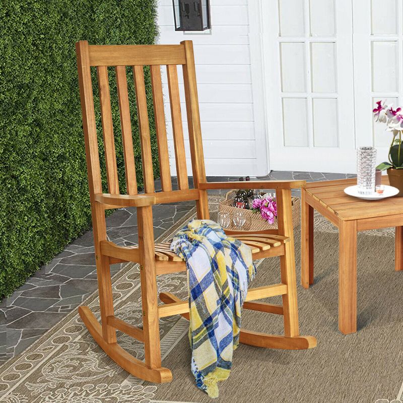 Costway Wooden Rocking Chair Porch Rocker High Back Garden Seat For Indoor Outdoor, 5 of 11