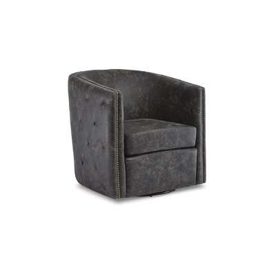 Signature Design by Ashley Casual Brentlow Swivel Accent Chair, Distressed Black