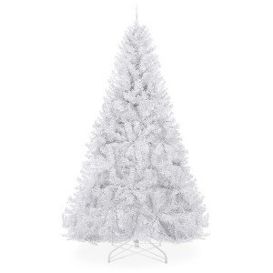 Best Choice Products Premium White Hinged Artificial Christmas Pine Tree w/ Branch Tips, Metal Base - 1 of 4