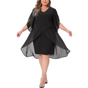 Agnes Orinda Women's Plus Size V Neck Mesh Overlay Cocktail Club Chiffon Bodycon Dresses - 1 of 4