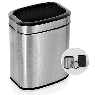 Compact Brushed Stainless Steel Rectangular Office Trash Can Set