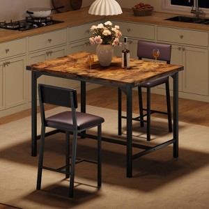 Garvee 3-Piece Dining Table Set W/Footrest & 2 Upholstered Chairs, High Table and Chairs Set with Corner Protector, for Pub, Dining - 1 of 4