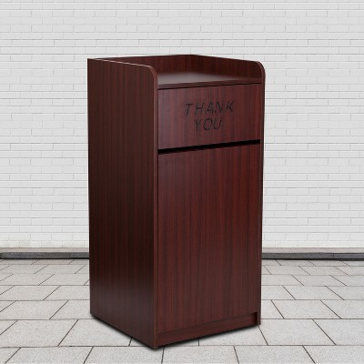 Mahogany Laminate Wood Commercial Grade Tray Top Trash Receptacle