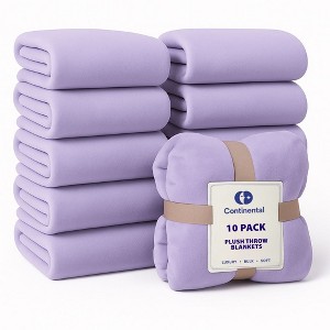 Continental Bedding Microfleece Bed Blankets - 10 Pack - Soft Lightweight Fleece Throw Blanket Single Color Set - Ivory, Purple, Pink, Blue, Gray - 1 of 4