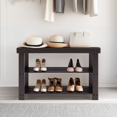 NicBex 27.5" Storage Bench 3-Tier Bamboo Shoe Rack Bench Compact Storage Organizer for Entryway