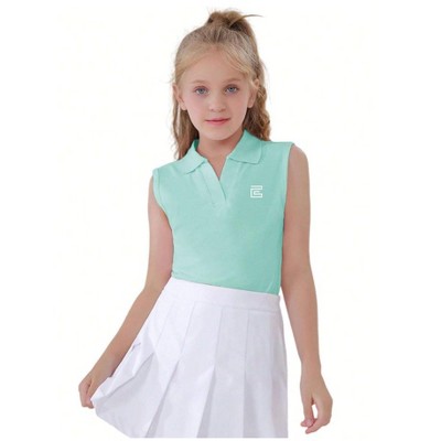 Mocamel Girls' Quick Dry Golf Clothes V-Neck polo shirt, tennis shirt, UPF 50 + Sleeveless Sports Vest for Tennis Golf