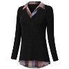 Coolmee Women's Contrast Collared Shirts Long Sleeve Patchwork Work Blouse Tunics Tops - 2 of 4