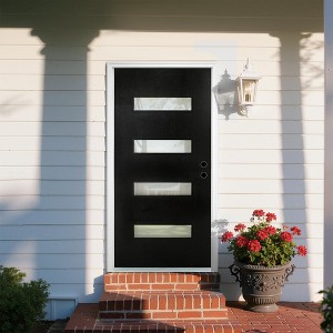 36 x 80 Fiberglass Entry Door with Brickmould, Frosted Glass, Black Finishe Knock-Down Fiberglass Door - 1 of 4