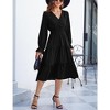 Women's Casual Wrap V Neck Midi Dress Long Sleeve Smocked Waist Tiered A Line Pleated Flowy Long Dress - 2 of 4
