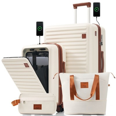 YONWAY 4-Piece Luggage Set ,20in Carry-On(Front opening panel design),28in Checked Suitcase,Duffel Bag ,Wet-Dry Toiletry Bag,Back to School
