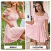 EXLURA Women's 2025 Summer Short Puff Sleeve Casual Short Mini Dresses Tie Back Square Neck A-Line Sundress - 3 of 4
