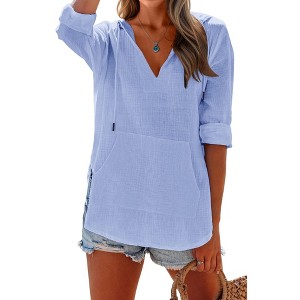 Imily Bela Women's Long Sleeve Beach Sun Protection Top V-Neck Tie Pocket Hoodie - 1 of 4