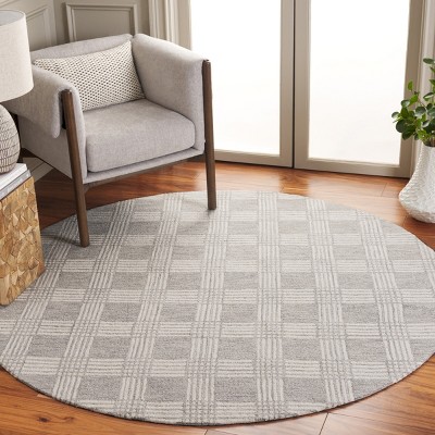 Ivory and Gray Round Handmade Tufted Wool Rug
