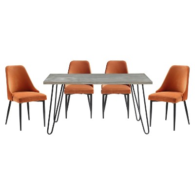 NicBex 5 Piece Dining Table Set with 4 Orange Velvet Chairs for 4,Modern Breakfast Table Set for Kitchen/Apartment