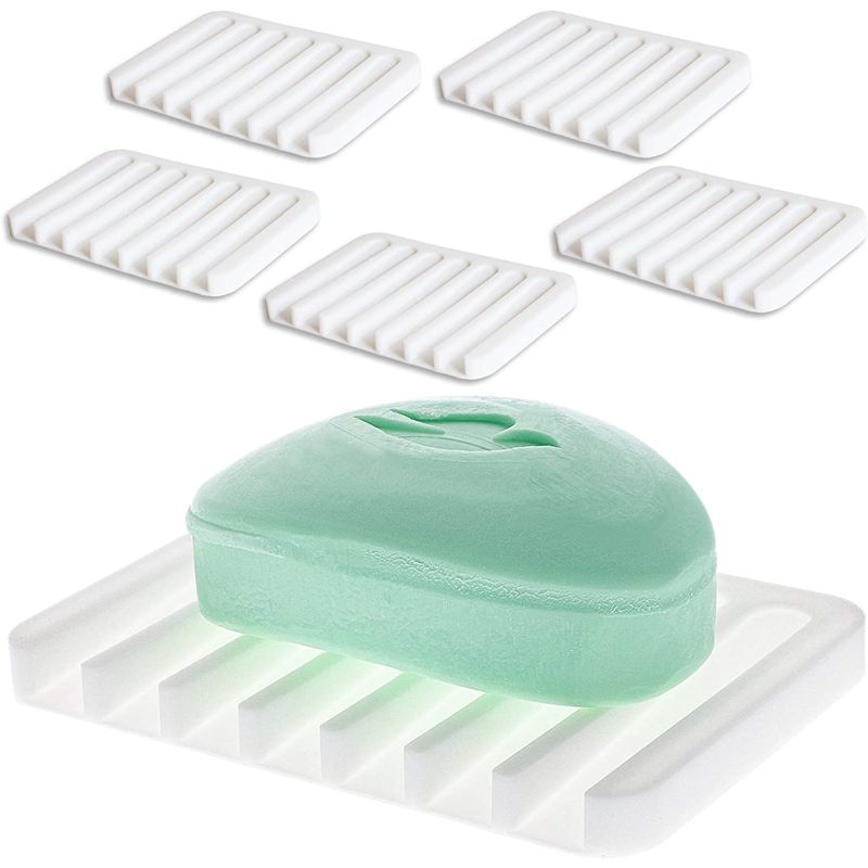 Juvale 6 Pack Silicone Soap Dish Holder for Bathroom and Kitchen Sink, White, 3.5 x 4.4 in, 1 of 6
