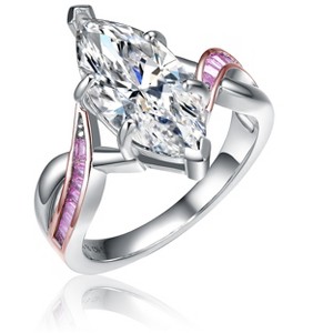Guili Sterling Silver Two-Tone Ring with Pink and Clear Cubic Zirconia, an elegant and dainty fashion statement for youthful radiance, Size 6, 7, 8. - 1 of 4