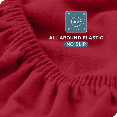 Queen Red Cotton Flannel Deep Pocket Fitted Sheet