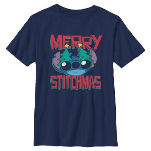 Boys Lilo & Stitch Merry Stitchmas Glasses T Shirt - 1 of 4