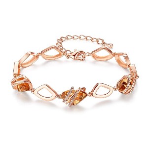 Leafael Wish Stone Birthstone Crystal Link Charm Bracelet, Rose Gold or Silver Plated, 7"+2" Adjustable Chain - 1 of 4