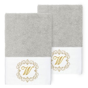 Linum Home Textiles 100% Turkish Cotton MONICA Gold Thread 2PC Embellished Hand Towel Set - 1 of 3