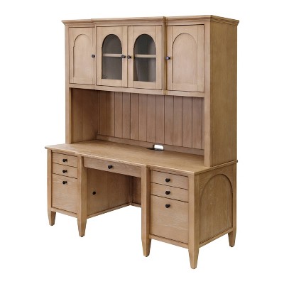 Light Brown Modern Wood Office Storage Hutch with Doors