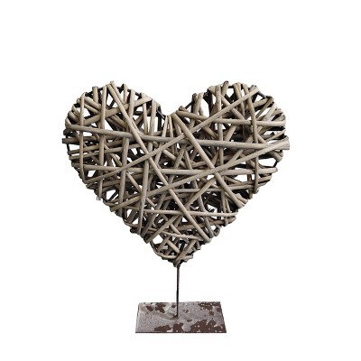 VIP Wood 16 in. Brown Wicker Heart with Stand