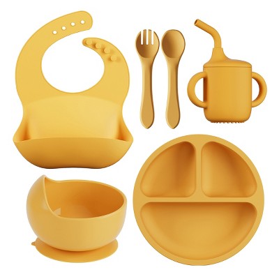 AOSTIRMOTOR Wholesale Babi Feed Tableware Baby Products Vaisselle Enfant Dinnerware Cute Kid Food Feeding Silicone Suction Plate Bibs Set