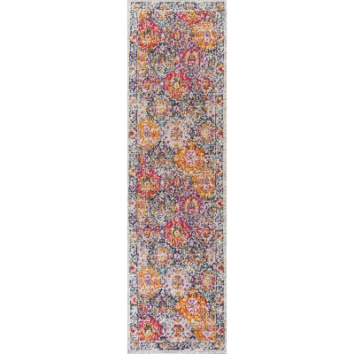 Bohemian Ivory & Multi-Color Synthetic 2x8 Area Rug