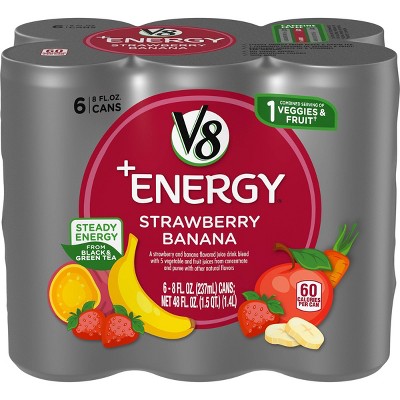 V8 +Energy Strawberry Banana Juice - 6pk/8 fl oz Cans