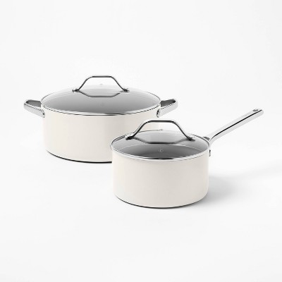 7pc Nonstick Ceramic Coated Aluminum Cookware Set Cream - Figmint™