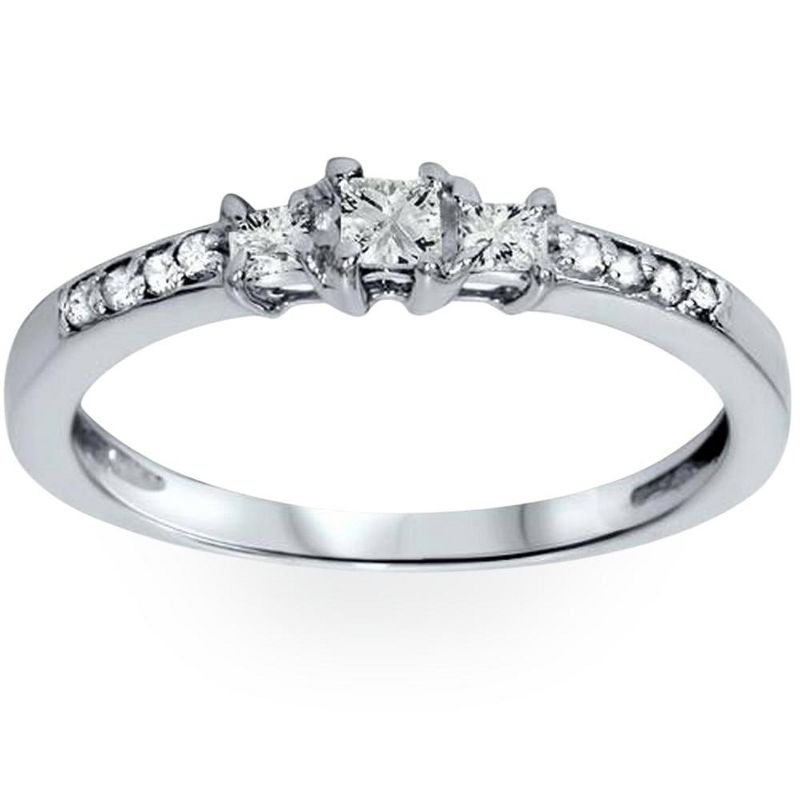 Pompeii3 1/4ct Three Stone Princess Cut Diamond Engagement Ring 14K White Gold, 1 of 6