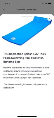 TRC Recreation Splash 1.25 Thick 70 Long Foam Swimming Pool Water Raft  Lounger with Roll Pillow, No Inflation Needed, for Pool or Lake, Bahama  Blue : : Toys & Games